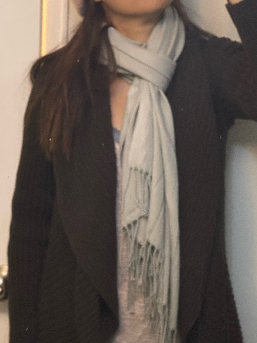 Cashmere Fringe Scarf in Light Gray